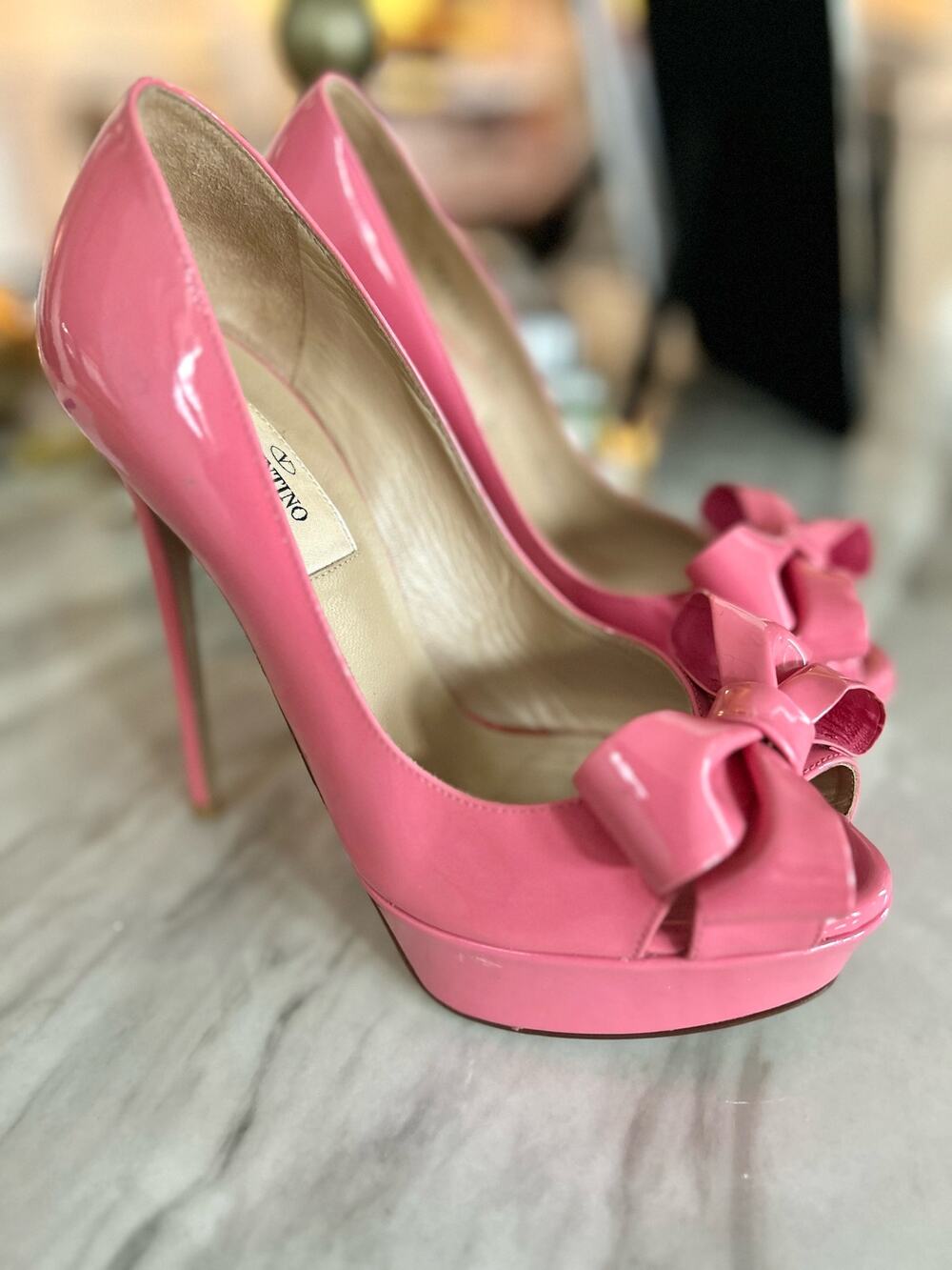 Valentino Garavani Bubblegum Pink Bow Platform Peep Toe Heels